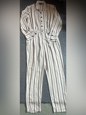 Astrid Black Label Cream and Black Stripped Jumpsuit Size Small